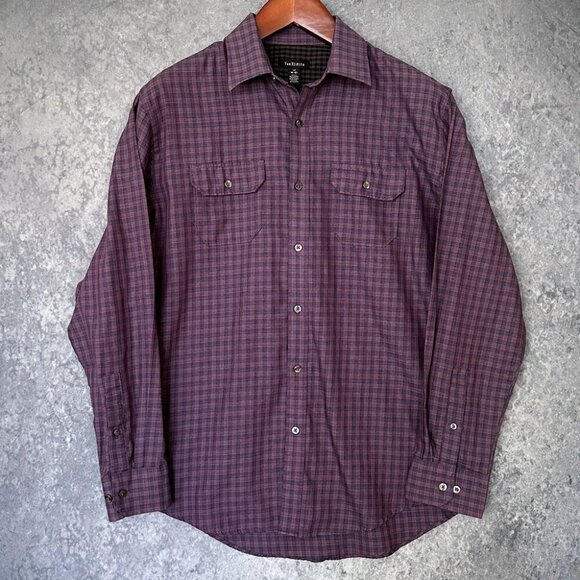 Van Heusen Plaid Long Sleeve Button Front Shirt, Medium - Picture 1 of 3